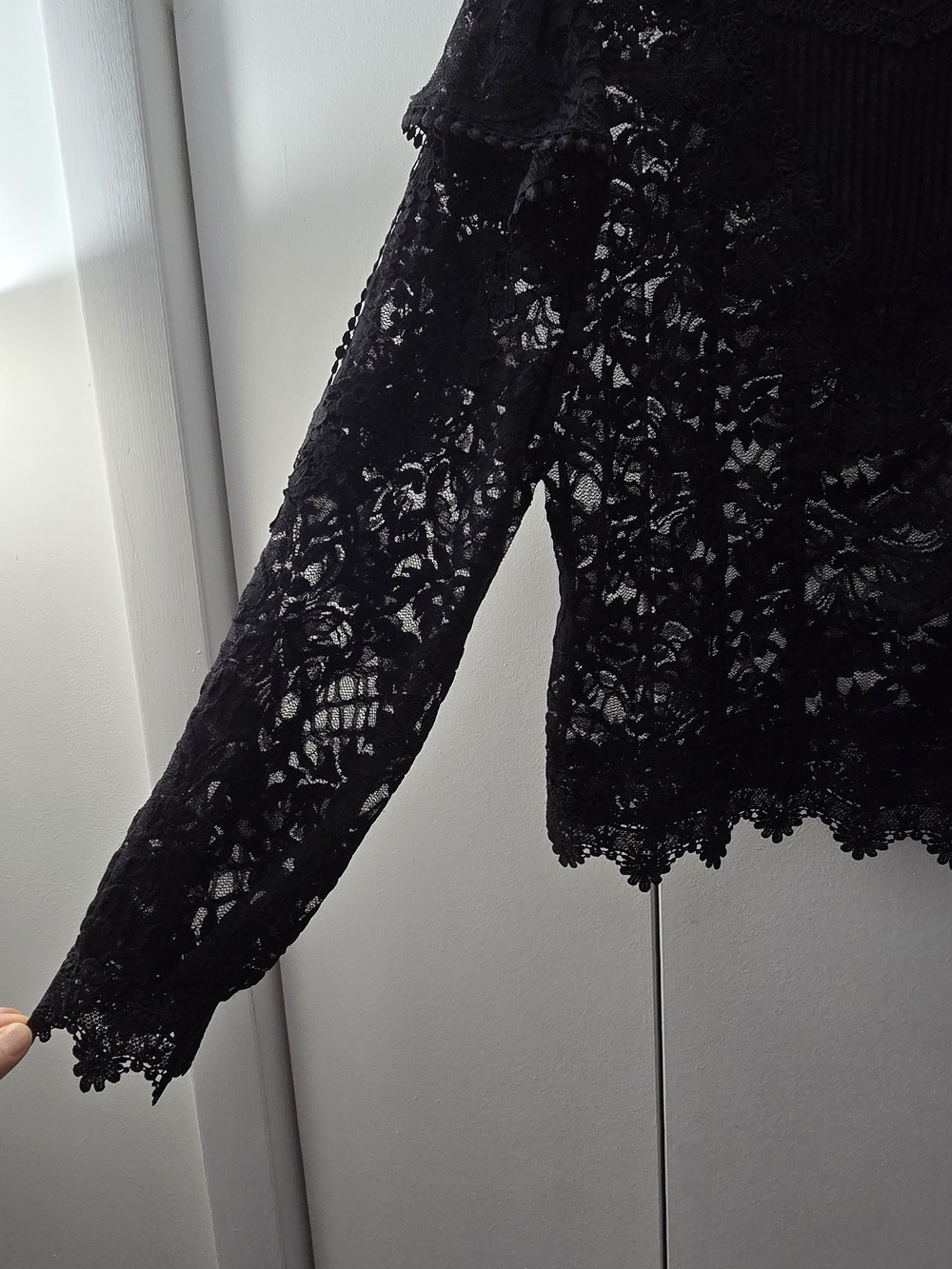 NWOT: Ultra Pink: Black Lace Long-Sleeve Blouse - Elegant Sheer Top - Picture 3 of 11